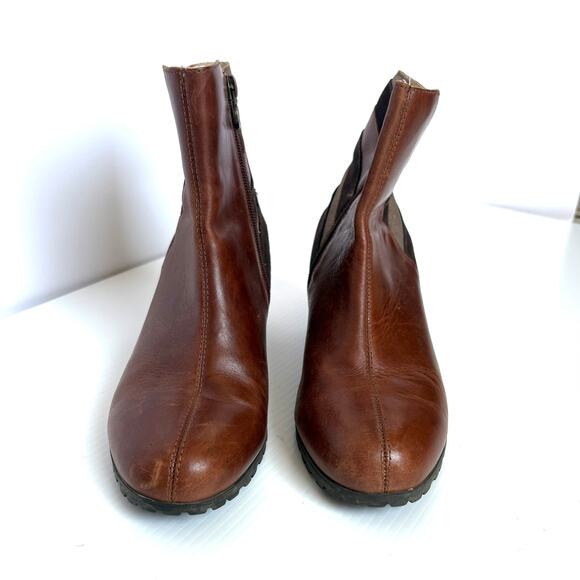 Jambo Amal Ankle Boots Brown Leather Side Zip Metallic Stripe Women’s Size 9 - Picture 4 of 9